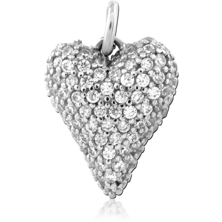 316L SURGICAL STEEL PENDANT PAVE HEART WITH CLEAR CRYSTALS