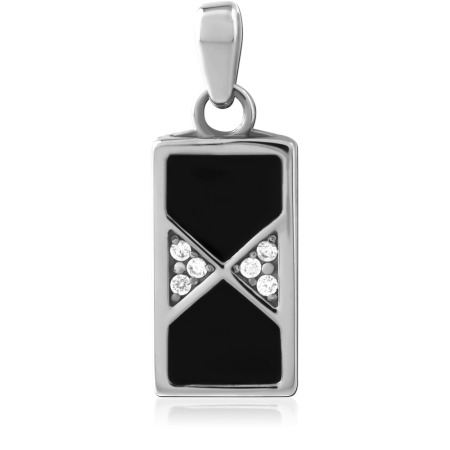 316L SURGICAL STEEL PENDANT RECTANGULAR BLACK INLAY WITH CLEAR CRYSTAL X