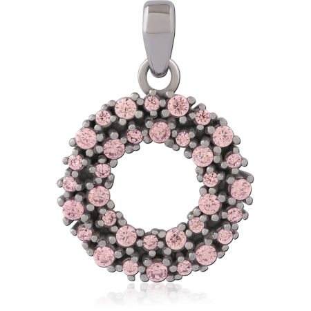316L SURGICAL STEEL PENDANT CIRCLE WREATH WITH PINK CRYSTALS