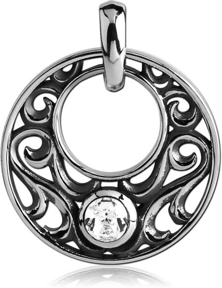 316L SURGICAL STEEL PENDANT FILIGREE CIRCLE WITH CLEAR GEM