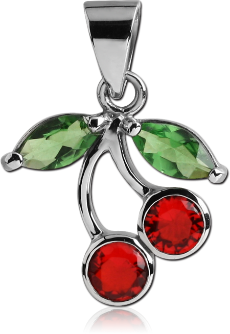 SURGICAL STEEL JEWELED PENDANT - CHERRY