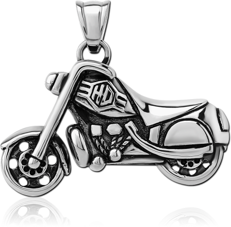 316L SURGICAL STEEL PENDANT DETAILED MOTORCYCLE BIKE CHARM WITH CUTOUT WHEELS