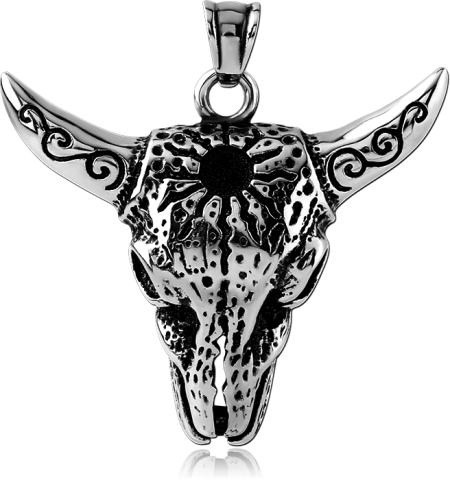 316L SURGICAL STEEL PENDANT BUFFALO SKULL HORNS ENGRAVED DETAILING BOLD DESIGN