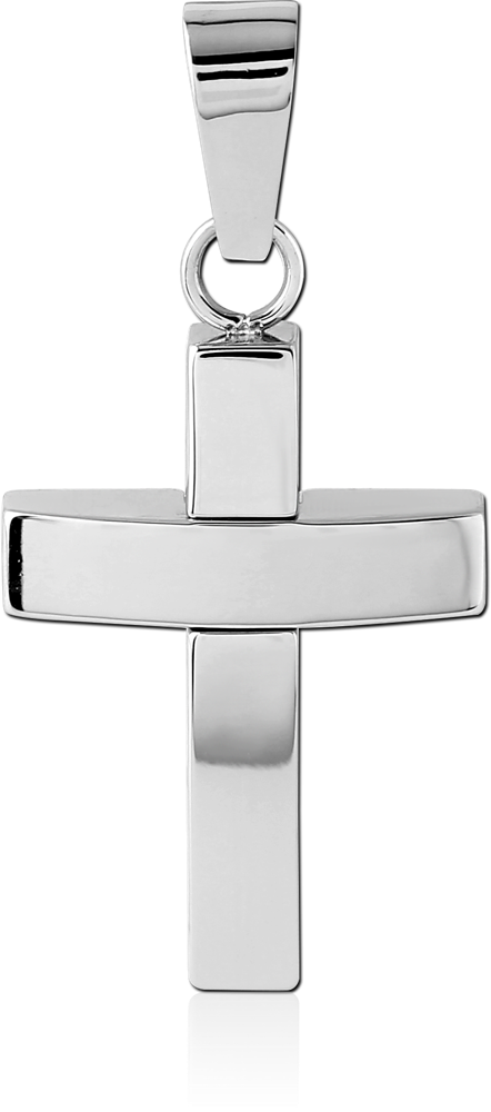 SURGICAL STEEL PENDANT MODERN LAYERED CROSS POLISHED BAR MINIMALIST DESIGN