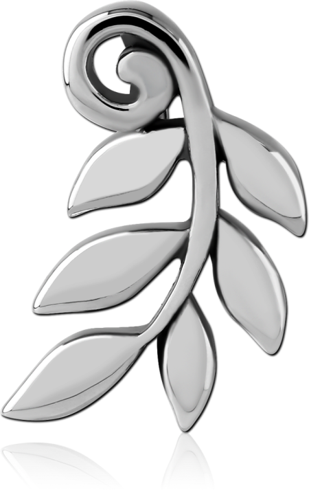 316L SURGICAL STEEL PENDANT CURLED VINE BRANCH WITH FIVE LEAVES POLISHED DESIGN