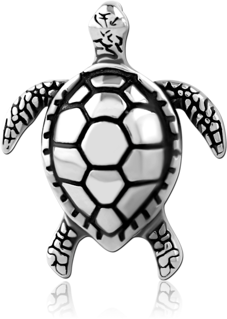 316L SURGICAL STEEL PENDANT SEA TURTLE WITH TEXTURED SHELL AND BLACK ACCENTS