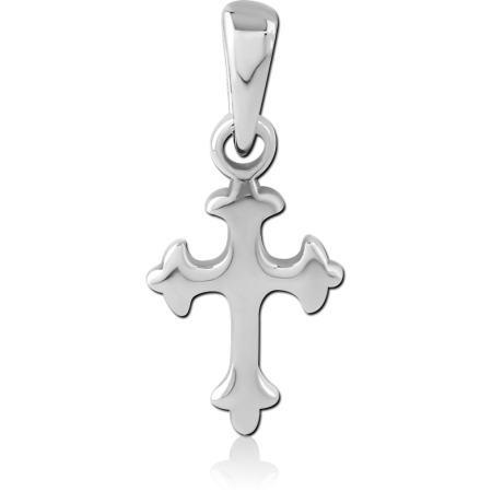 316L SURGICAL STEEL PENDANT CROSS WITH FLEUR DE LIS ENDS POLISHED