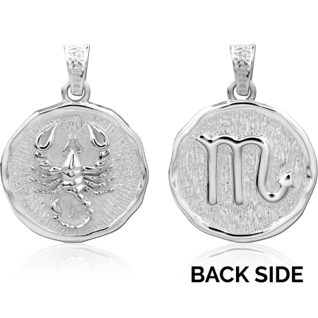 STERLING SILVER 925 PENDANT ROUND ZODIAC SCORPIO DOUBLE SIDED COIN MEDALLION