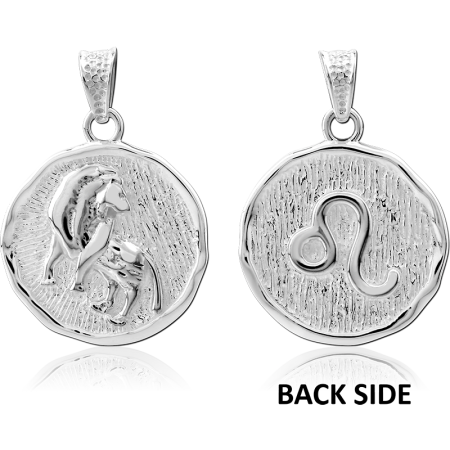 STERLING SILVER 925 PENDANT ROUND ZODIAC LEO DOUBLE SIDED COIN MEDALLION