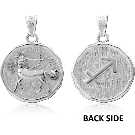 STERLING SILVER 925 PENDANT ROUND ZODIAC SAGITTARIUS DOUBLE SIDED COIN MEDALLION