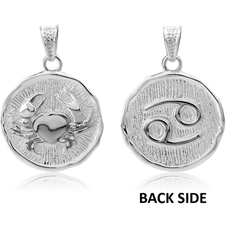 STERLING SILVER 925 PENDANT ROUND ZODIAC CANCER DOUBLE SIDED COIN MEDALLION