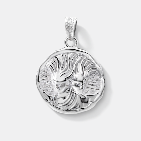 STERLING SILVER 925 PENDANT ZODIAC GEMINI DOUBLE SIDED TEXTURED COIN MEDALLION