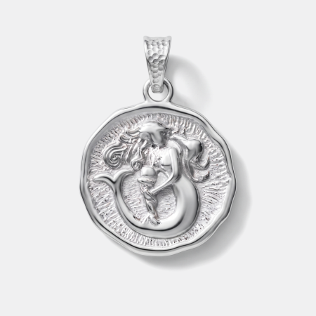 STERLING SILVER 925 PENDANT ZODIAC AQUARIUS DOUBLE SIDED TEXTURED COIN MEDALLION