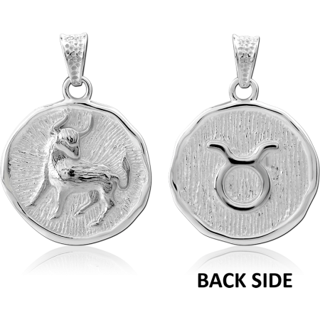 STERLING SILVER 925 PENDANT ROUND ZODIAC TAURUS DOUBLE SIDED COIN MEDALLION
