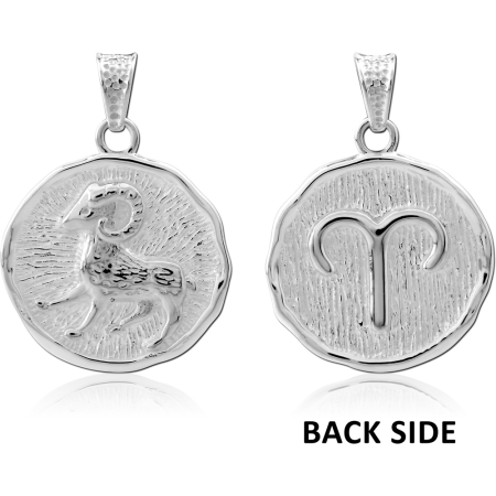STERLING SILVER 925 PENDANT ROUND ZODIAC ARIES DOUBLE SIDED COIN MEDALLION