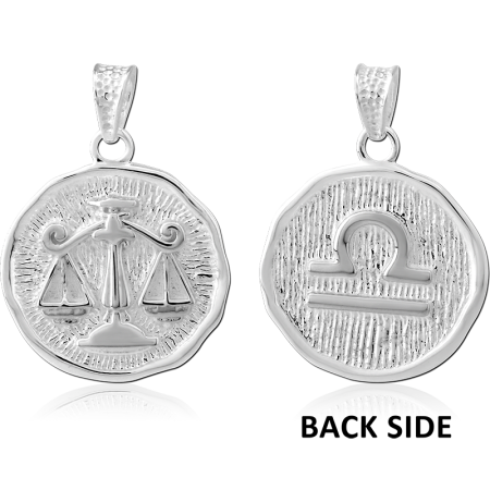 STERLING SILVER 925 PENDANT ROUND ZODIAC LIBRA DOUBLE SIDED COIN MEDALLION