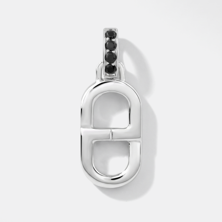 STERLING SILVER 925 PENDANT OPEN OVAL LINK WITH BLACK GEM PAVE BAIL