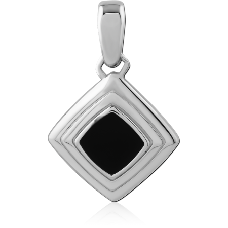 STERLING SILVER 925 PENDANT DIAMOND SHAPE WITH BLACK INLAY CENTER PANEL