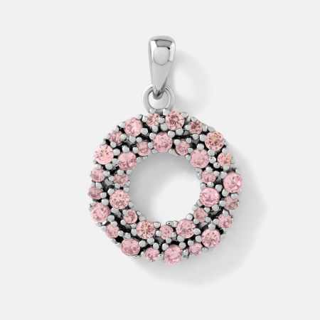 STERLING SILVER 925 PENDANT OPEN CIRCLE PINK GEM CLUSTER