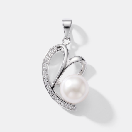 STERLING SILVER 925 PENDANT OPEN HEART WITH PEARL AND GEM ACCENTS