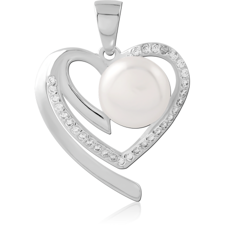 STERLING SILVER 925 PENDANT DOUBLE OPEN HEART WITH PEARL AND GEMS