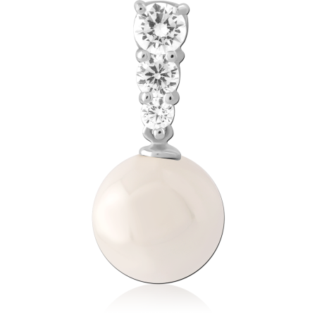 STERLING SILVER 925 PENDANT PEARL DROP WITH THREE ROUND GEMS