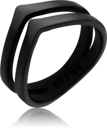 BLACK PVD COATED SURGICAL STEEL RING DOUBLE CHEVRON BAND DESIGN
