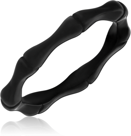 BLACK PVD COATED SURGICAL STEEL RING TEXTURED SEGMENTED BAND DESIGN