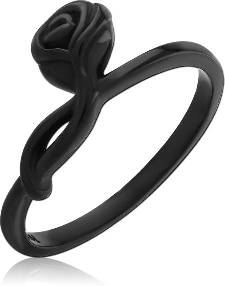 BLACK PVD SURGICAL STEEL RING TWISTED STEM ROSE FLOWER