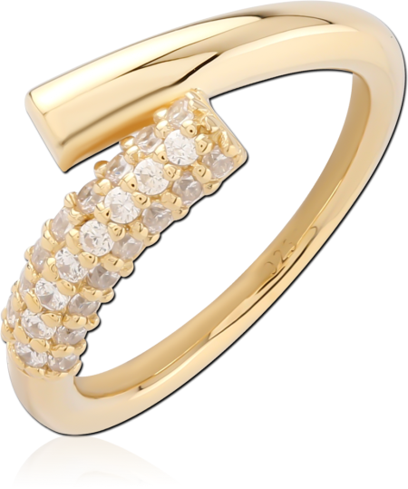 GOLD PLATED 14K STERLING SILVER 925 RING BYPASS BAND WITH PAVE GEMS