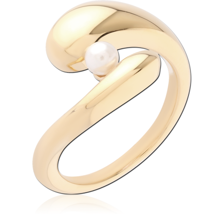 GOLD PLATED 14K STERLING SILVER 925 RING SWIRL BYPASS WITH PEARL