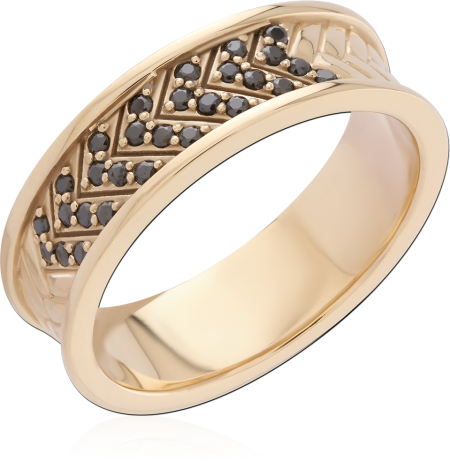 GOLD PVD 18K COATED SURGICAL STEEL RING BLACK CRYSTAL CHEVRON BAND