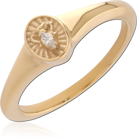 GOLD PVD 18K COATED SURGICAL STEEL RING SCORPION MEDALLION MARQUISE CRYSTAL
