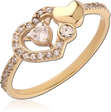 GOLD PVD 18K COATED SURGICAL STEEL TWO TONE JEWELED RING
