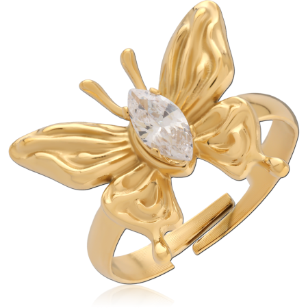 GOLD PVD 18K COATED 316L SURGICAL STEEL RING BUTTERFLY DESIGN MARQUISE CENTER GEM