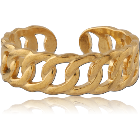 316L GOLD PVD 18K COATED SURGICAL STEEL RING CURB CHAIN BAND