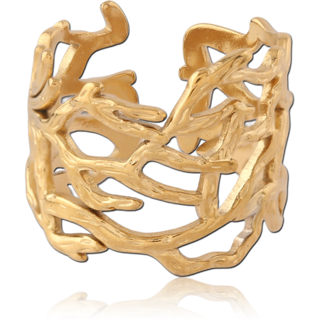316L GOLD PVD 18K COATED SURGICAL STEEL RING CORAL BRANCH OPENWORK BAND