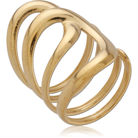 316L GOLD PVD 18K COATED SURGICAL STEEL RING TRIPLE WAVE OPEN BAND