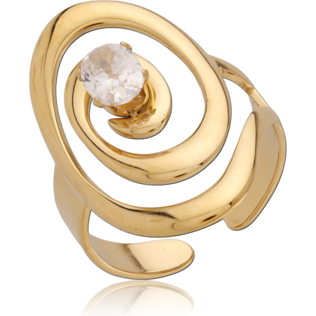 316L GOLD PVD 18K COATED SURGICAL STEEL RING SPIRAL OPEN BAND CLEAR GEM