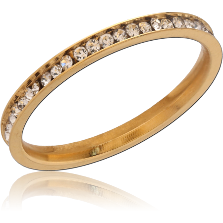316L GOLD PVD 18K COATED SURGICAL STEEL RING SLIM BAND CHANNEL SET CLEAR GEMS