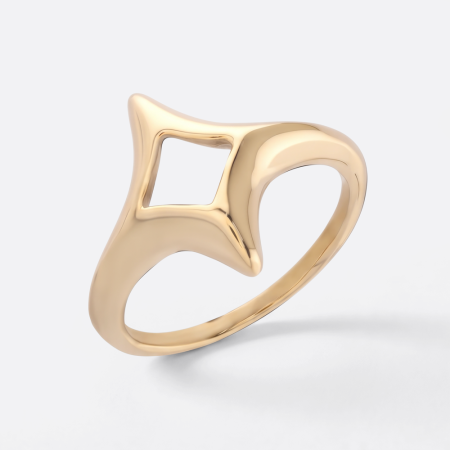 316L GOLD PVD 18K COATED SURGICAL STEEL RING OPEN DIAMOND CUTOUT