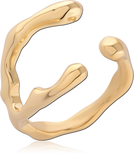 GOLD PVD 18K COATED SURGICAL STEEL OPEN RING ORGANIC BRANCH DESIGN
