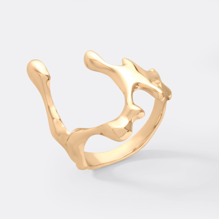GOLD PVD 18K COATED SURGICAL STEEL RING ORGANIC OPEN BAND