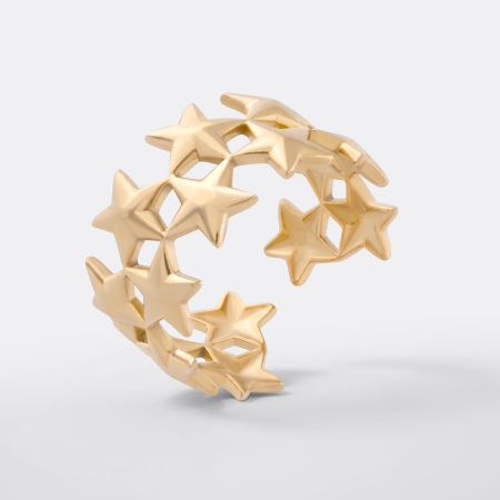 316L GOLD PVD 18K COATED SURGICAL STEEL RING LINKED STARS BAND