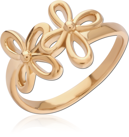 STERLING SILVER 925 18K GOLD PLATED RING - TWO FLOWERS