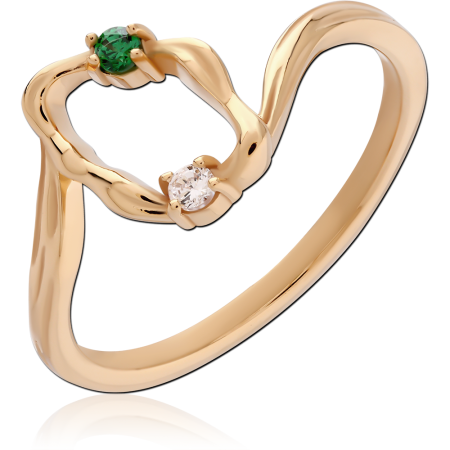 GOLD PLATED 18K STERLING SILVER 925 RING OPEN TWIST GREEN AND CLEAR GEMS