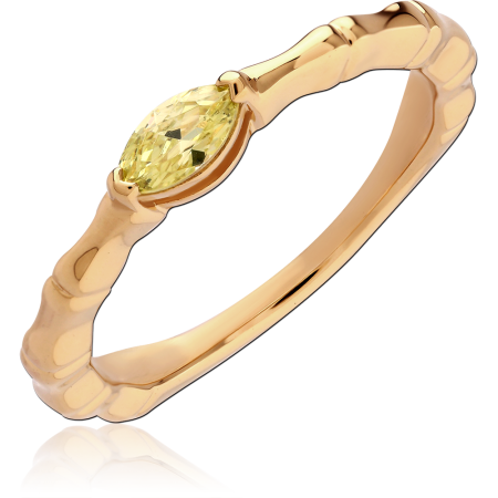 GOLD PLATED 18K STERLING SILVER 925 RING BAMBOO BAND MARQUISE YELLOW GEM
