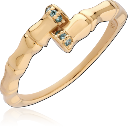 GOLD PLATED 18K STERLING SILVER 925 RING BAMBOO BAR BLUE GEMS
