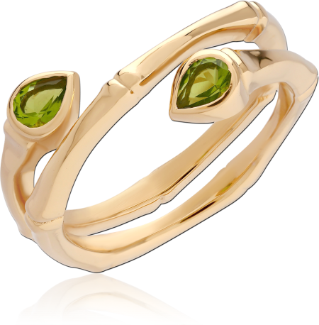 GOLD PLATED 18K STERLING SILVER 925 RING OPEN DOUBLE TEARDROP GREEN GEMS