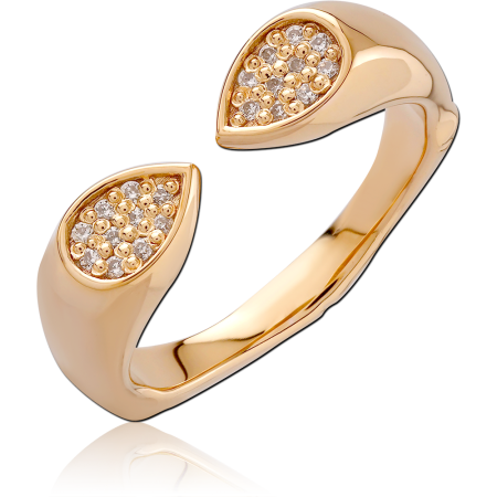 GOLD PLATED 18K STERLING SILVER 925 RING OPEN DOUBLE TEARDROP PAVE ENDS
